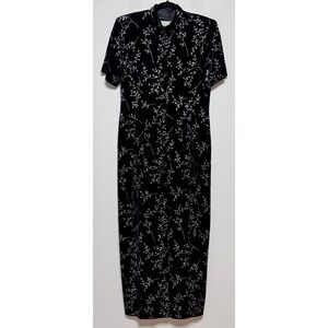 Another Thyme Vintage Glam‎ Velvet Maxi Dress Size 10 Silver Botanical Cocktail